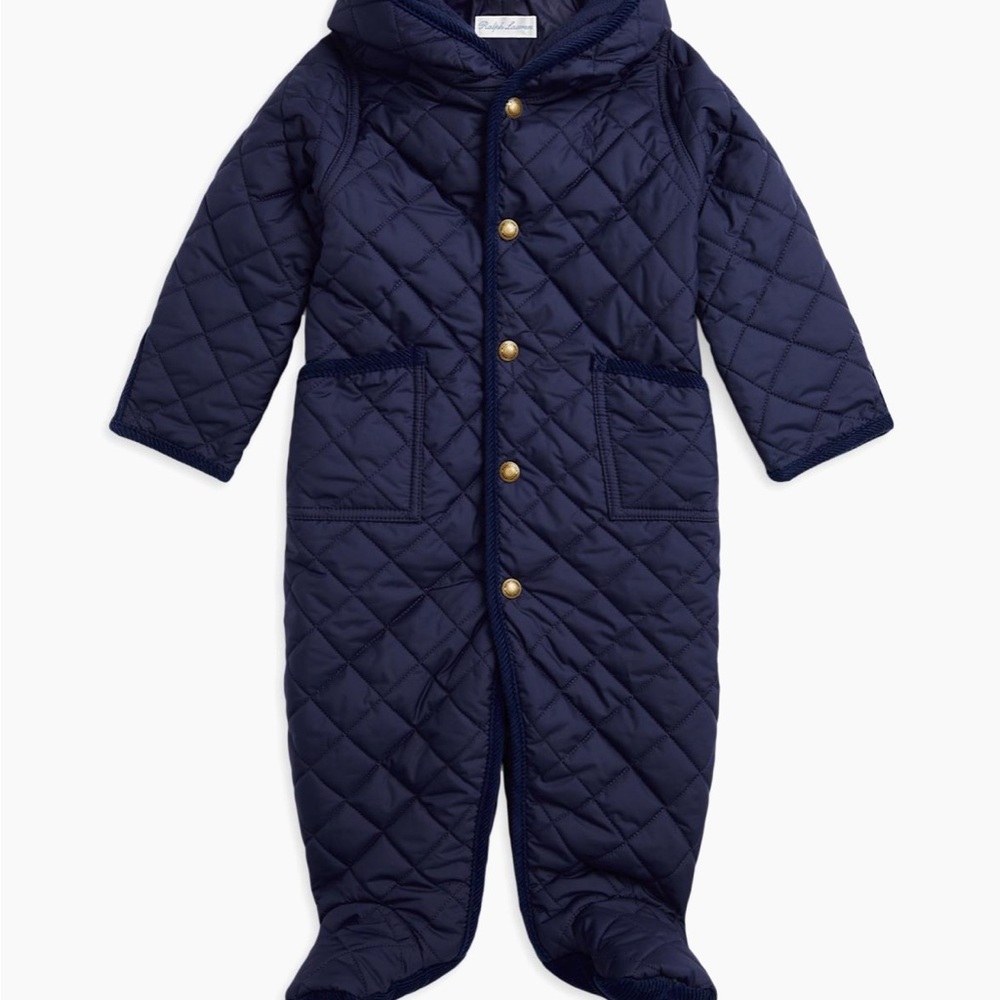 Ralph Lauren Navy Quilted Hooded Baby Shawl Collar Quilted Bunting